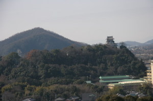 眼下は木曽川、手前の緑色の建物は「グランドホテル犬山」なかなか良い温泉です。